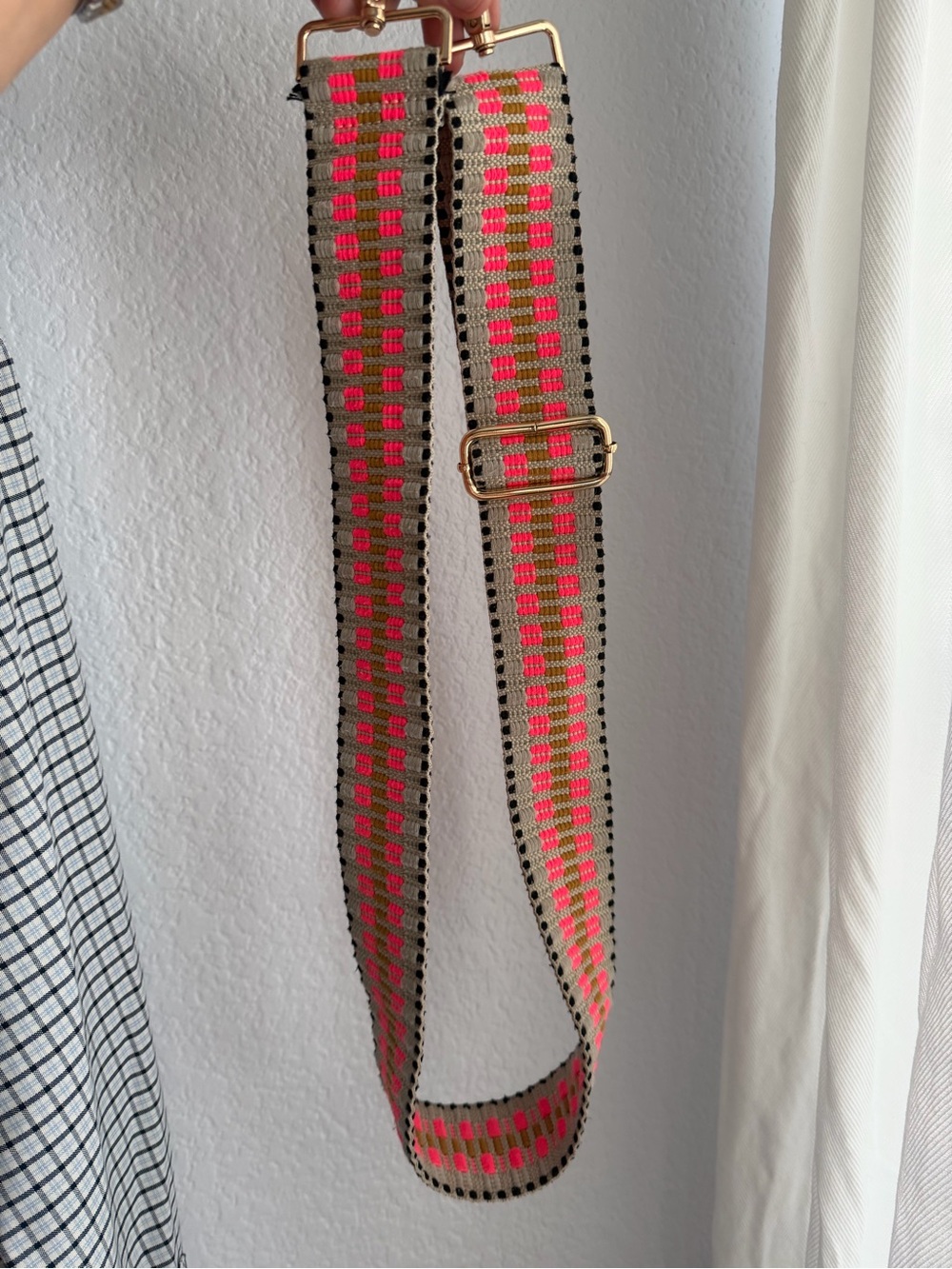 Ah-Dorned Woven Crossbody Bag Strap Neon Pink Mustard Taupe Gold Hardware